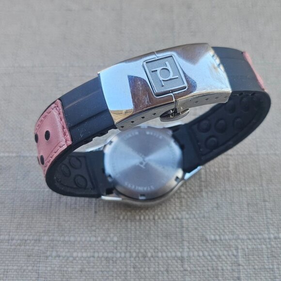 Officina Del Tempo WristWatch Pink Leather Black Rubber Band Date Calendar Watch
